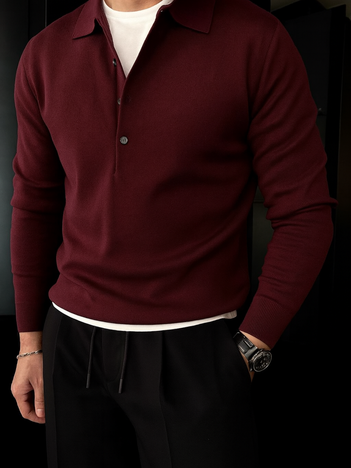 DUCHÊNE BORDEAUX™ | POLO EN MAILLE CLASSIQUE À COL OUVERT