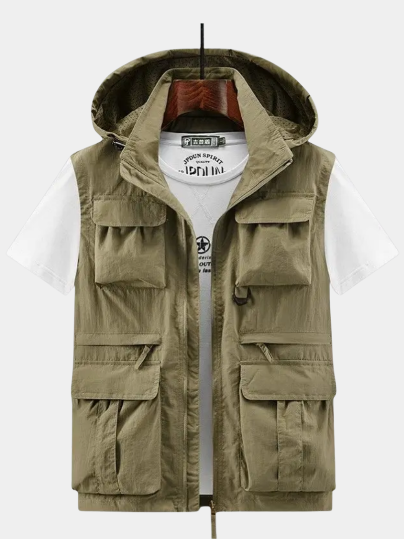 DUCHÊNE BORDEAUX™ | GILET CARGO À CAPUCHE, MULTI-POCHES & RESPIRANT