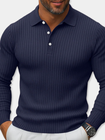 DUCHÊNE BORDEAUX™ | POLO EN MAILLE CÔTELÉE À MANCHES LONGUES