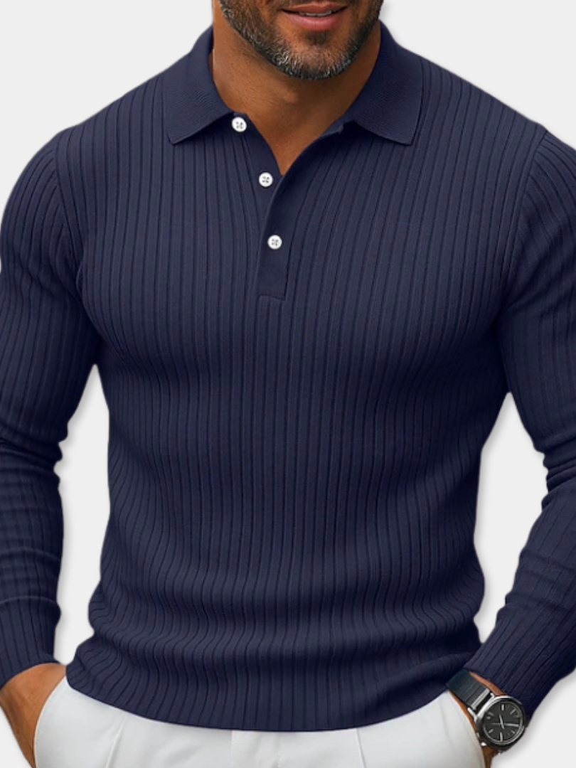 DUCHÊNE BORDEAUX™ | POLO EN MAILLE CÔTELÉE À MANCHES LONGUES