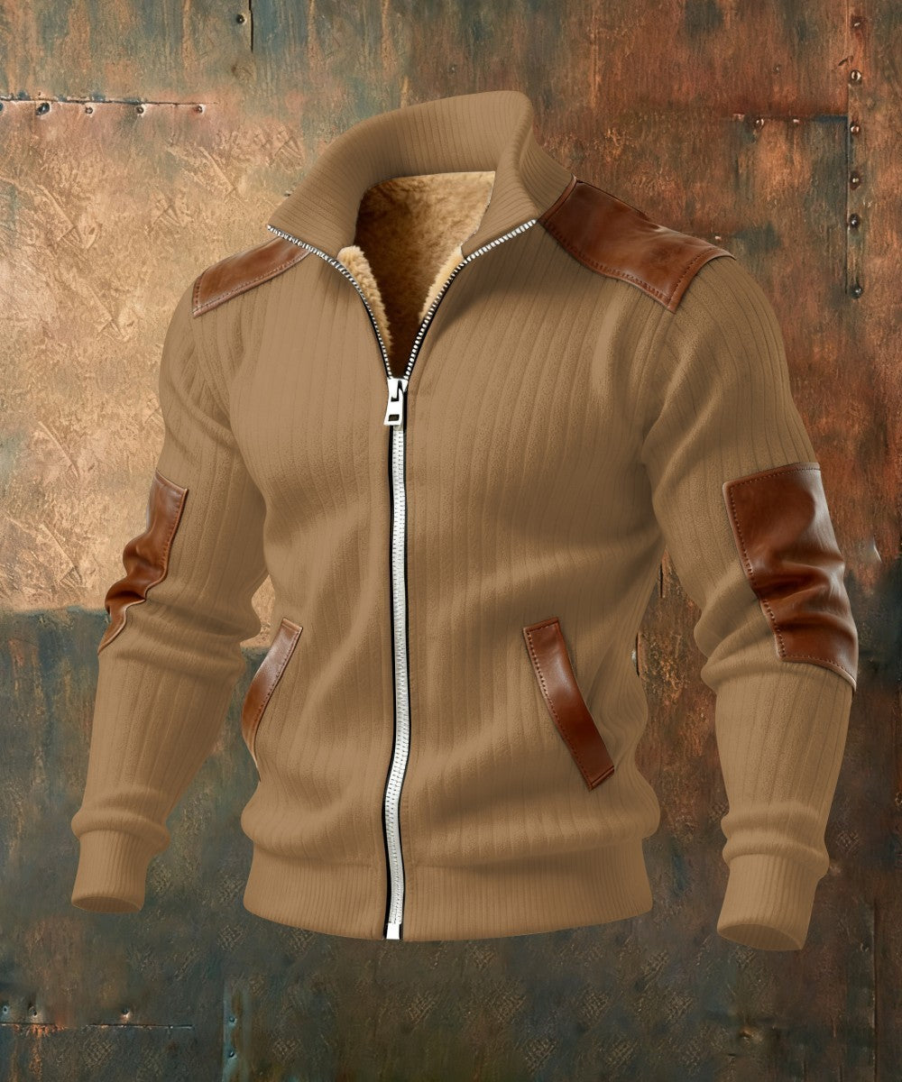 DUCHÊNE BORDEAUX™ | VESTE ZIPPÉE TEXTURÉE À EMPIÈCEMENTS EFFET CUIR