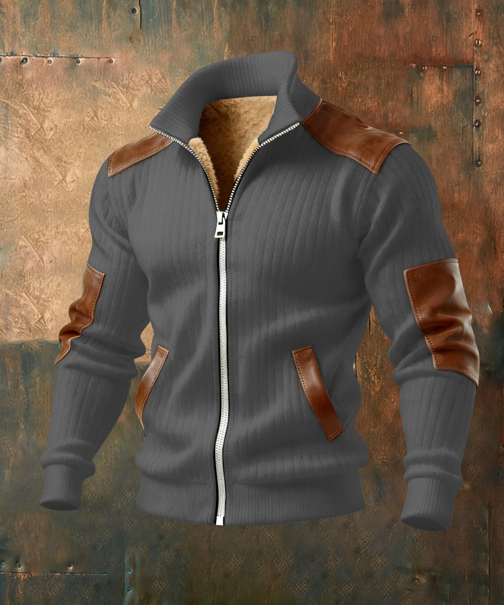 DUCHÊNE BORDEAUX™ | VESTE ZIPPÉE TEXTURÉE À EMPIÈCEMENTS EFFET CUIR