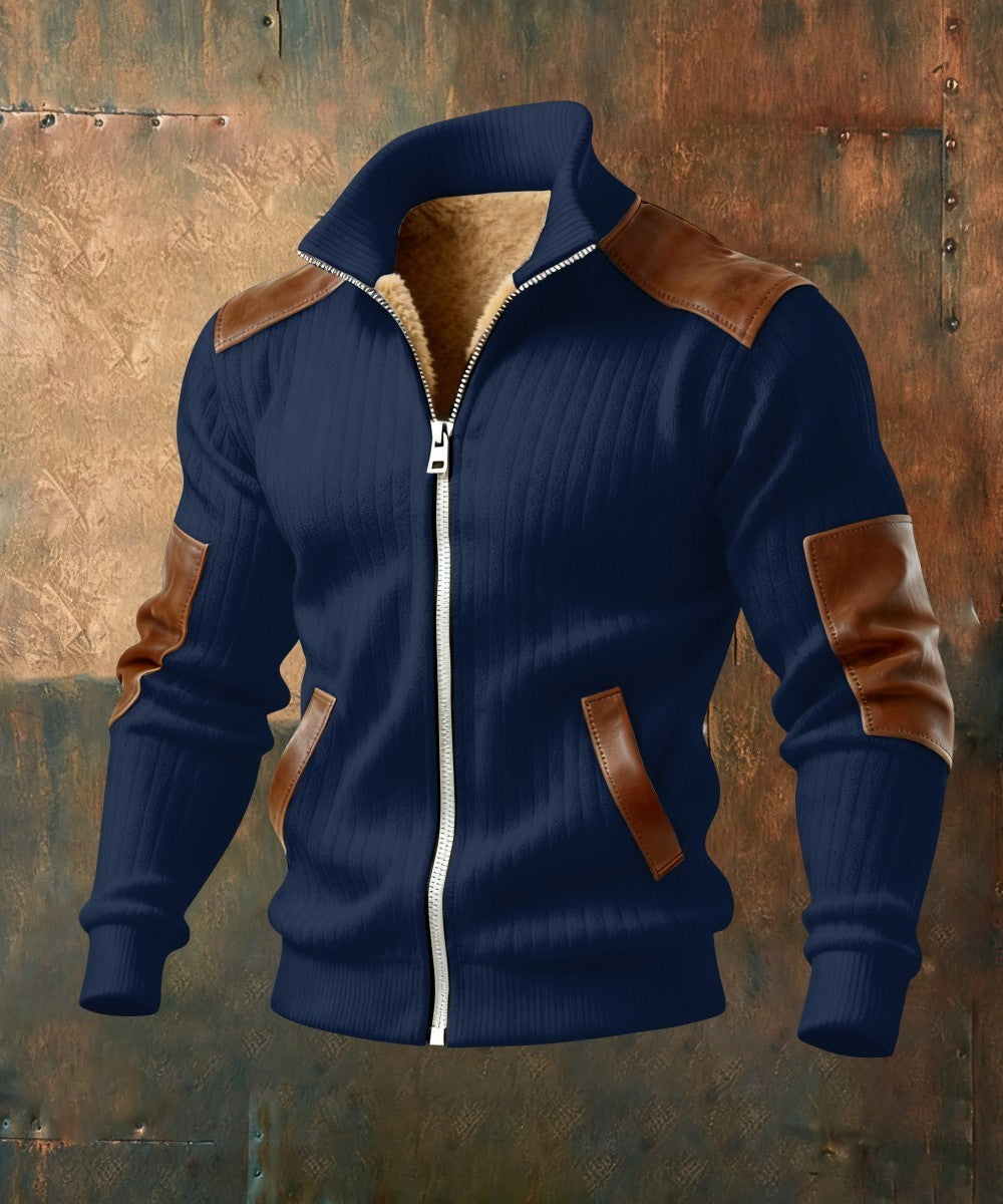 DUCHÊNE BORDEAUX™ | VESTE ZIPPÉE TEXTURÉE À EMPIÈCEMENTS EFFET CUIR