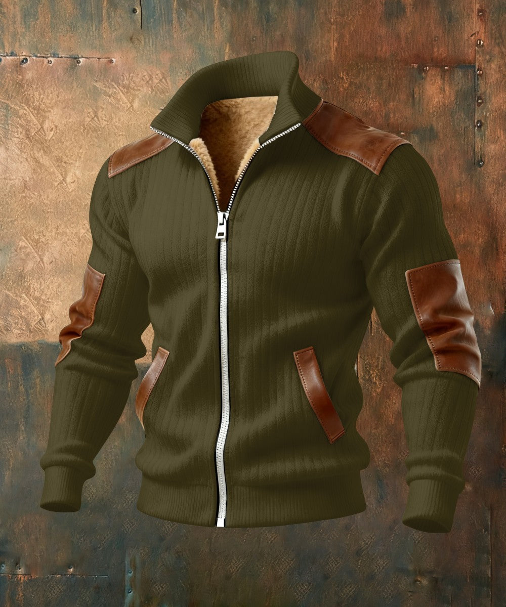 DUCHÊNE BORDEAUX™ | VESTE ZIPPÉE TEXTURÉE À EMPIÈCEMENTS EFFET CUIR
