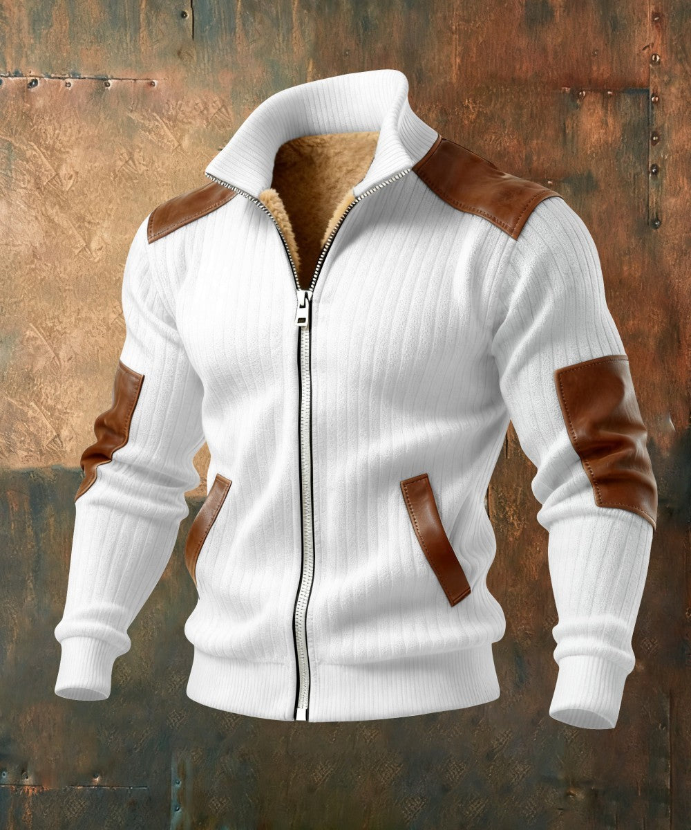 DUCHÊNE BORDEAUX™ | VESTE ZIPPÉE TEXTURÉE À EMPIÈCEMENTS EFFET CUIR