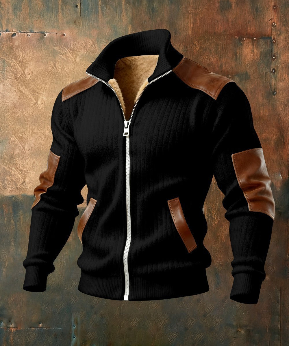 DUCHÊNE BORDEAUX™ | VESTE ZIPPÉE TEXTURÉE À EMPIÈCEMENTS EFFET CUIR