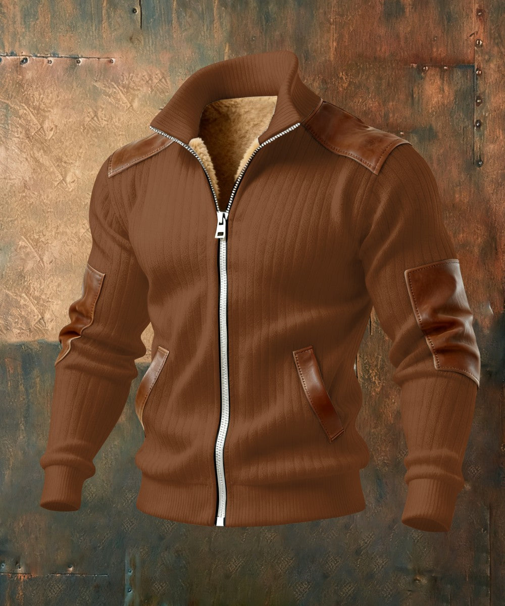 DUCHÊNE BORDEAUX™ | VESTE ZIPPÉE TEXTURÉE À EMPIÈCEMENTS EFFET CUIR