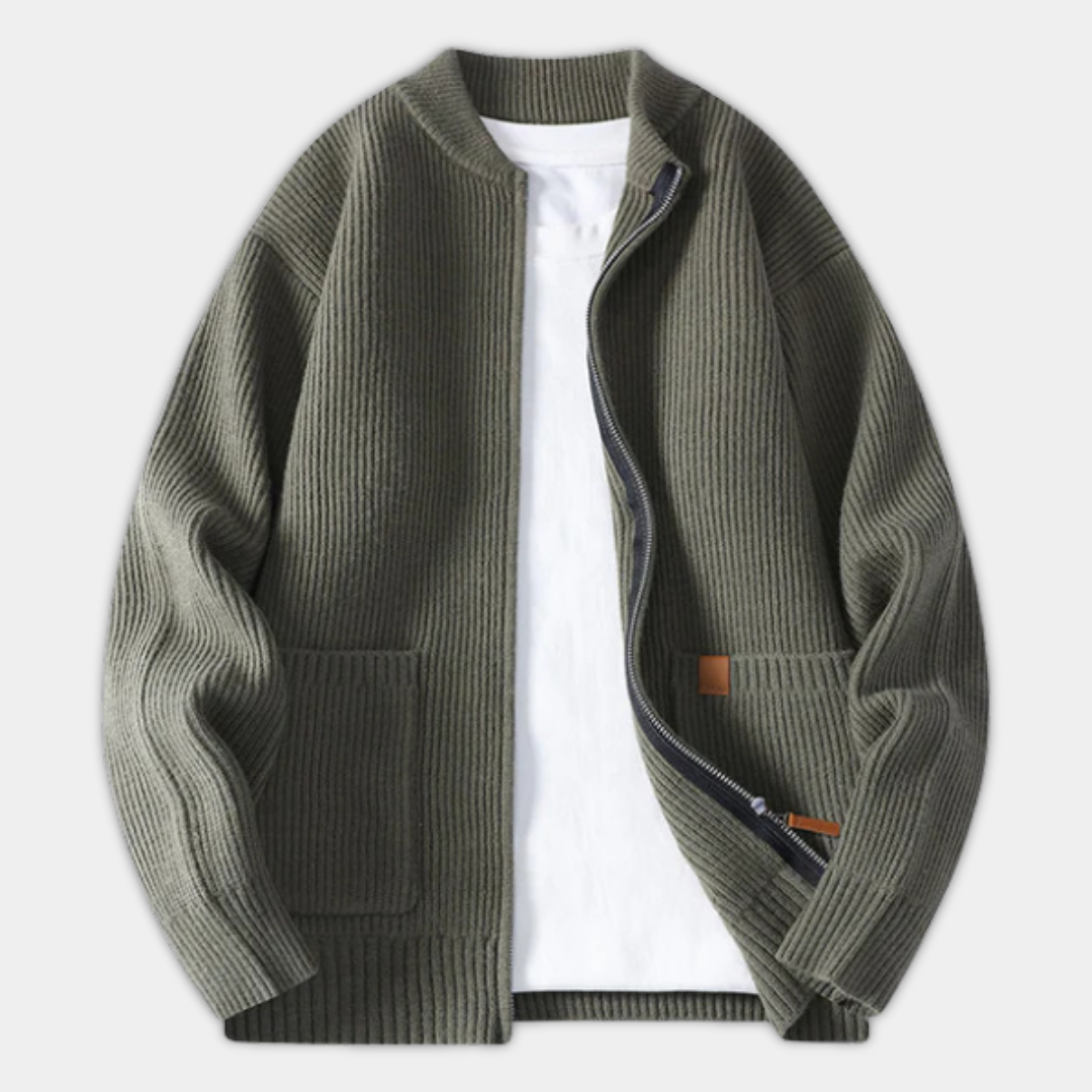 DUCHÊNE BORDEAUX™ | VESTE EN MAILLE CÔTELÉE PREMIUM