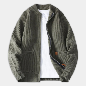 DUCHÊNE BORDEAUX™ | VESTE EN MAILLE CÔTELÉE PREMIUM